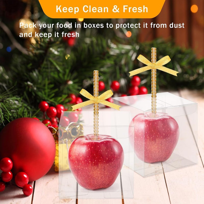 Anglekai 10+10 Candy Apple Kits, AngleKai 10Pcs Bling Candy Apple Sticks/ 10Pcs Candy Apple Boxes/ 25 Yard Ribbon, Rhinestone Caramel Apple Sticks Clear Candy Apple Boxes with Hole(Gold) - Image 4