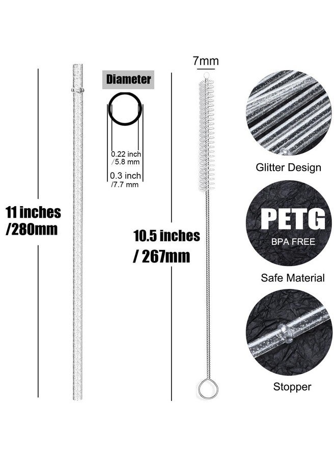 ALINK ALINK 12-Pack Reusable Clear Plastic Glitter Straws, 11" Long Hard Tumbler Replacement Straws for 20 OZ 30 OZ Stanley, Yeti/Rtic, Mason Jars with Cleaning Brush - Image 2