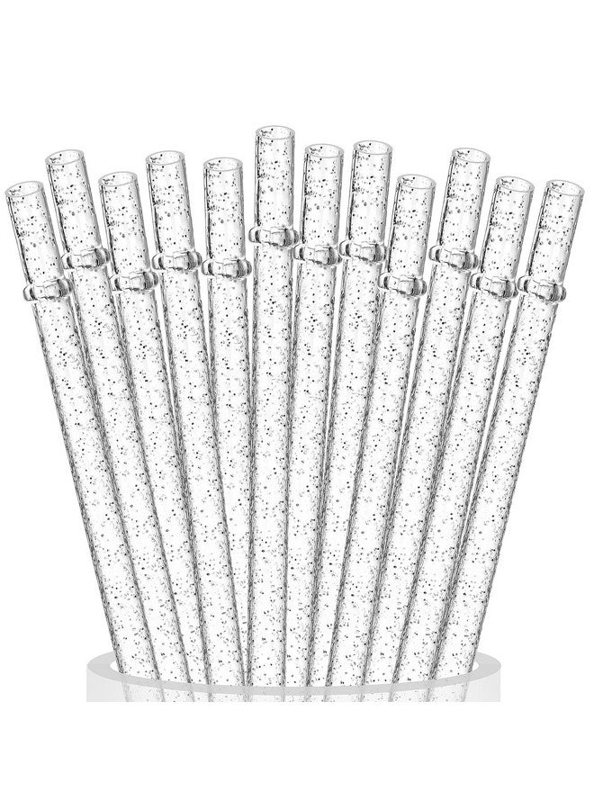 ALINK ALINK 12-Pack Reusable Clear Plastic Glitter Straws, 11" Long Hard Tumbler Replacement Straws for 20 OZ 30 OZ Stanley, Yeti/Rtic, Mason Jars with Cleaning Brush - Image 1