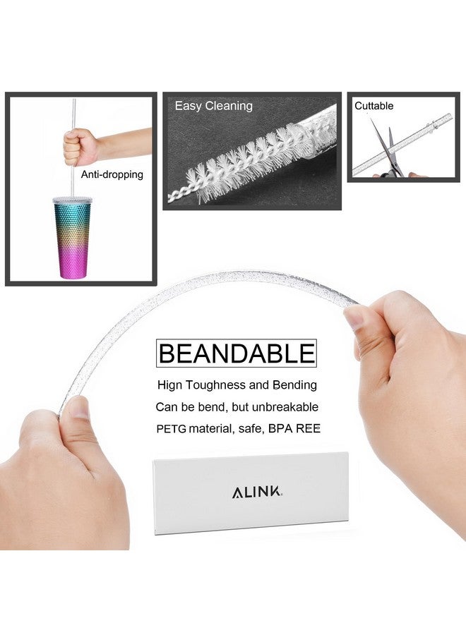 ALINK ALINK 12-Pack Reusable Clear Plastic Glitter Straws, 11" Long Hard Tumbler Replacement Straws for 20 OZ 30 OZ Stanley, Yeti/Rtic, Mason Jars with Cleaning Brush - Image 3