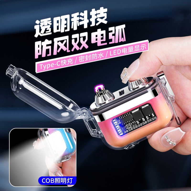 New Outdoor Waterproof With Lighting Arc Lighter Transparent Shell Charging Lighter Supply - Image 2
