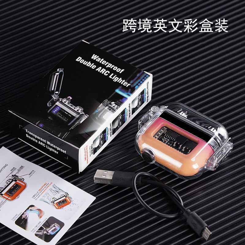 New Outdoor Waterproof With Lighting Arc Lighter Transparent Shell Charging Lighter Supply - Image 4