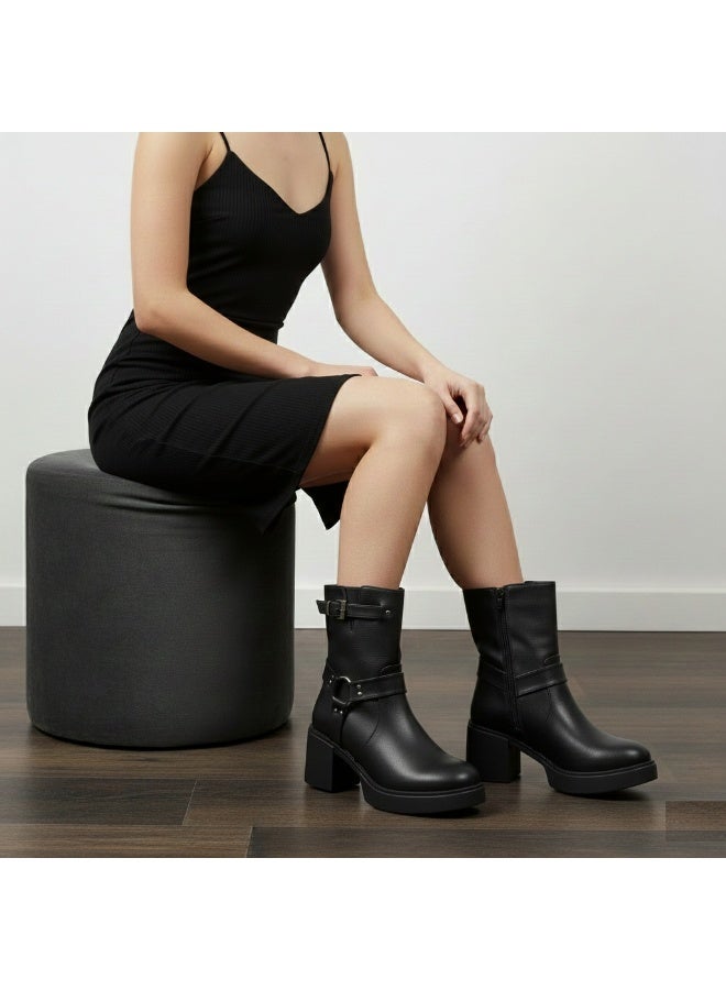 LIFESTYLISH Ankle Boot Leather  With Accessories Elegant E-106- - Black - Image 1