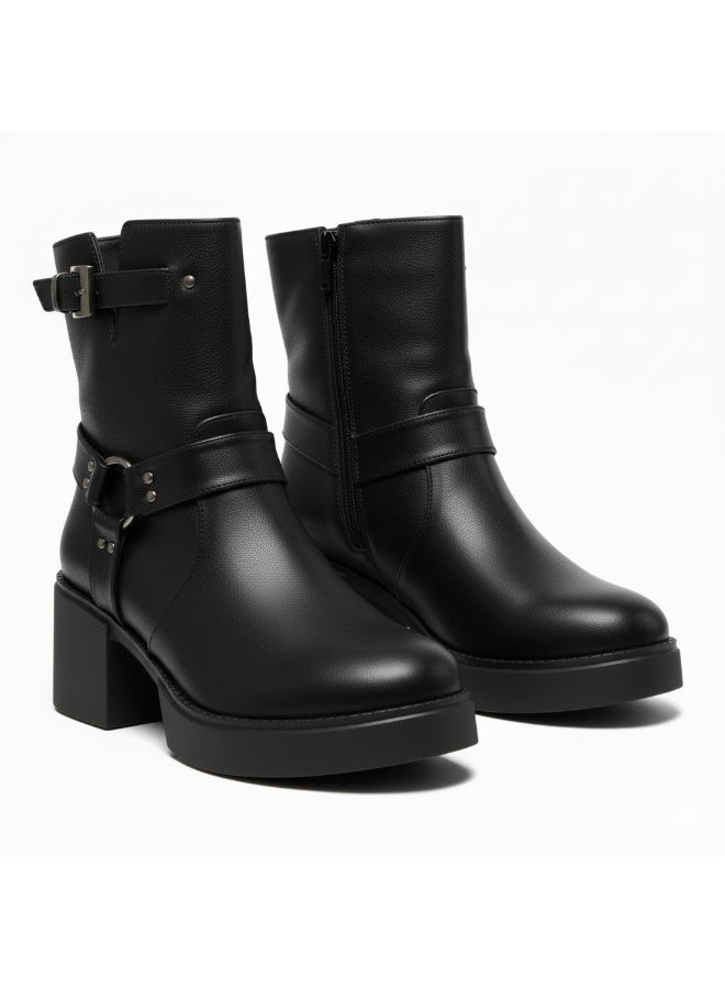 LIFESTYLISH Ankle Boot Leather  With Accessories Elegant E-106- - Black - Image 3