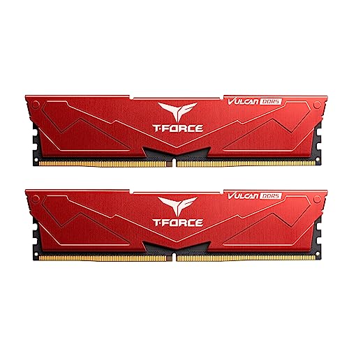 TEAMGROUP TForce Vulcan DDR5 32GB 2x16GB 6000MHz PC548000 CL30 Intel XMP 30 AMD Expo Compatible Desktop Memory Module Ram Red FLRD532G6000HC30DC01 - Image 1