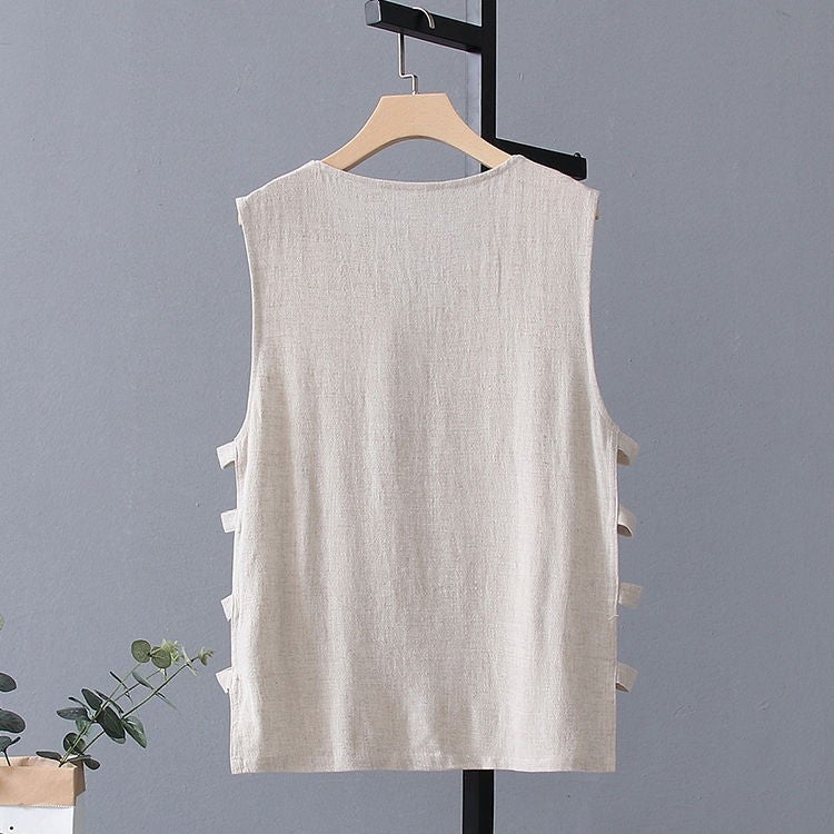 Summer Linen Vest Chinese Style Tang Suit Men'S Vest Hanfu Vest Outfit Vintage Sleeveless T-Shirt Men'S Waistcoat - Image 4