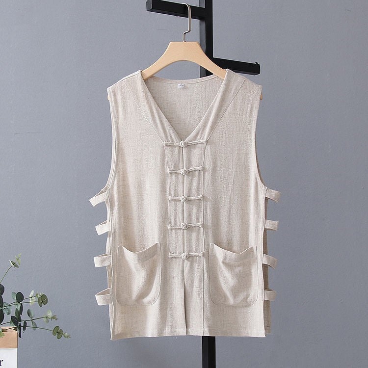Summer Linen Vest Chinese Style Tang Suit Men'S Vest Hanfu Vest Outfit Vintage Sleeveless T-Shirt Men'S Waistcoat - Image 1