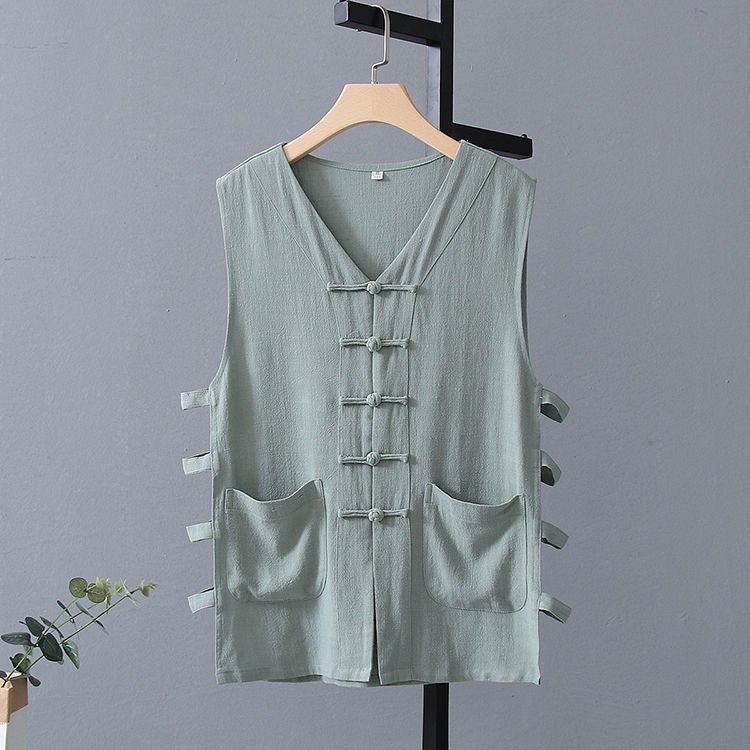 Summer Linen Vest Chinese Style Tang Suit Men'S Vest Hanfu Vest Outfit Vintage Sleeveless T-Shirt Men'S Waistcoat - Image 5