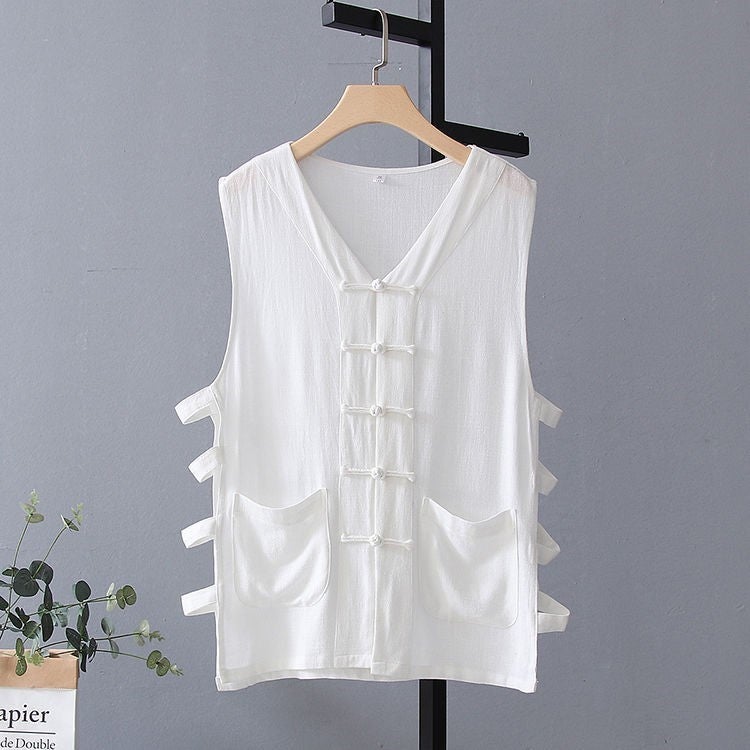 Summer Linen Vest Chinese Style Tang Suit Men'S Vest Hanfu Vest Outfit Vintage Sleeveless T-Shirt Men'S Waistcoat - Image 3