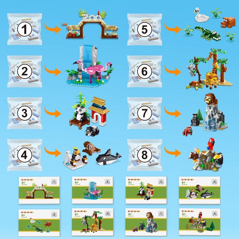 HOGOKIDS 25 Animals Zoo Building Set with Play Mat - 8 Pack Zoo Scene modules Blocks Toy for Easter Valentines Day Party Favors Classroom Prizes Fillers Birthday Gifts for Kids Boys Girls 6+ (1460PCS) - Image 4