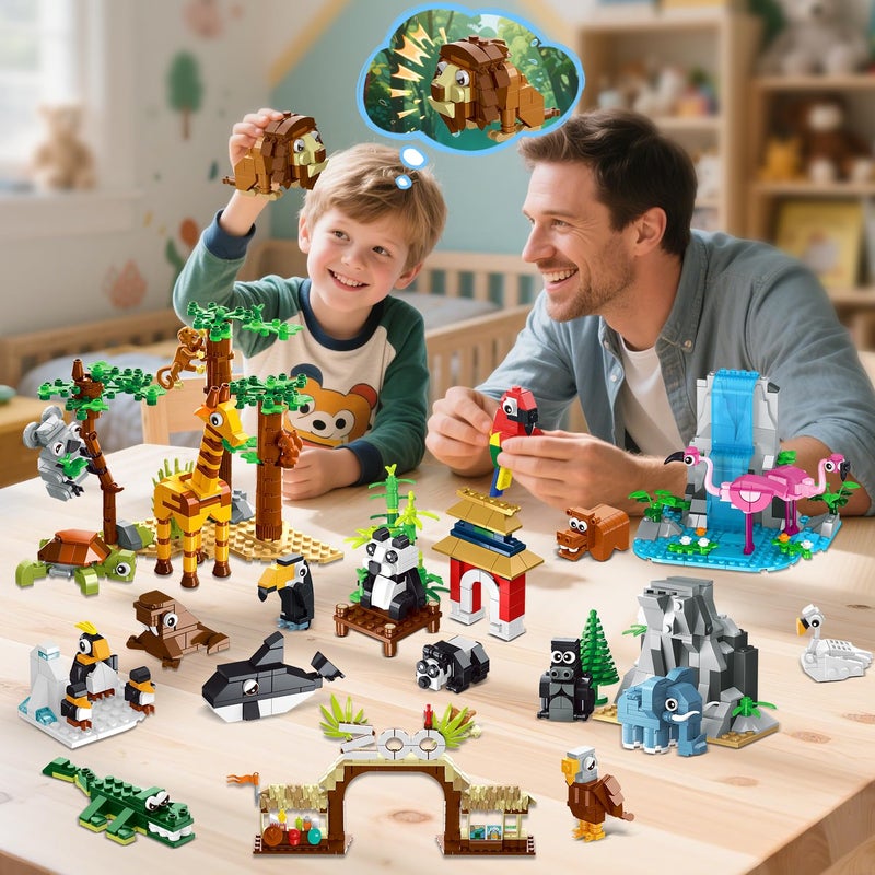 HOGOKIDS 25 Animals Zoo Building Set with Play Mat - 8 Pack Zoo Scene modules Blocks Toy for Easter Valentines Day Party Favors Classroom Prizes Fillers Birthday Gifts for Kids Boys Girls 6+ (1460PCS) - Image 5