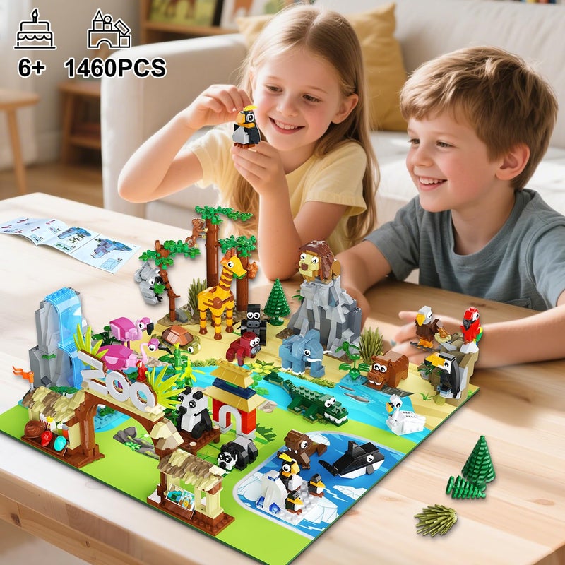 HOGOKIDS 25 Animals Zoo Building Set with Play Mat - 8 Pack Zoo Scene modules Blocks Toy for Easter Valentines Day Party Favors Classroom Prizes Fillers Birthday Gifts for Kids Boys Girls 6+ (1460PCS) - Image 2