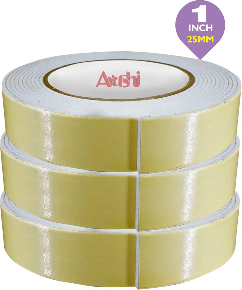 Arushi Premium Double Sided Foam Tape 25mm x 5 Meter Set of 3 | High Strength Acrylic Adhesive Mounting Tape for Wall Hanging |Craft, Decoration and Multipurpose Use Strong Hold Indoor Foam Tape - Image 2