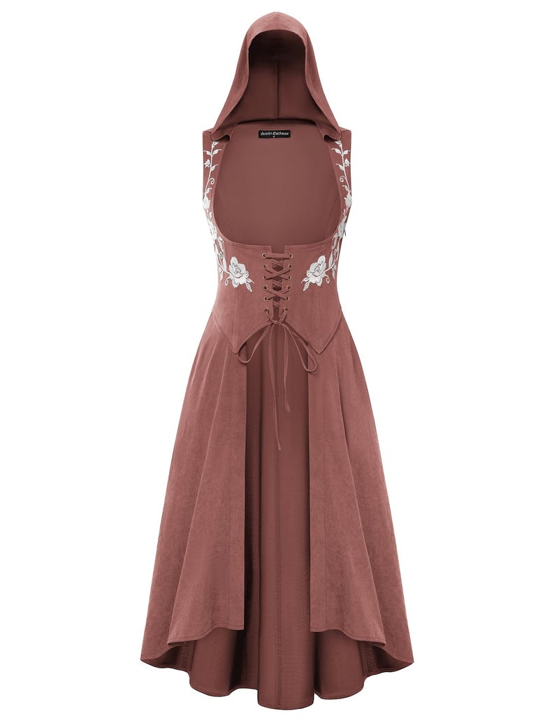 Scarlet Darkness Renaissance Hood Dress for Women Medieval Costume Underbust Pirate Dresses with Pockets Mauve Pink XL - Image 2