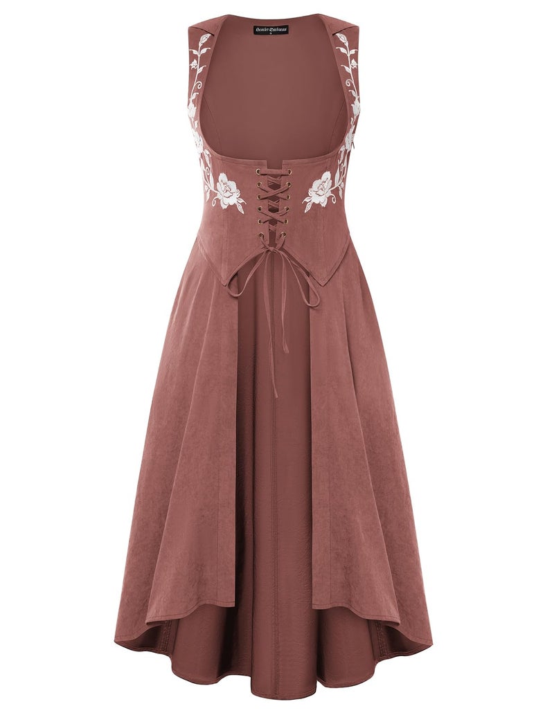 Scarlet Darkness Renaissance Hood Dress for Women Medieval Costume Underbust Pirate Dresses with Pockets Mauve Pink XL - Image 1
