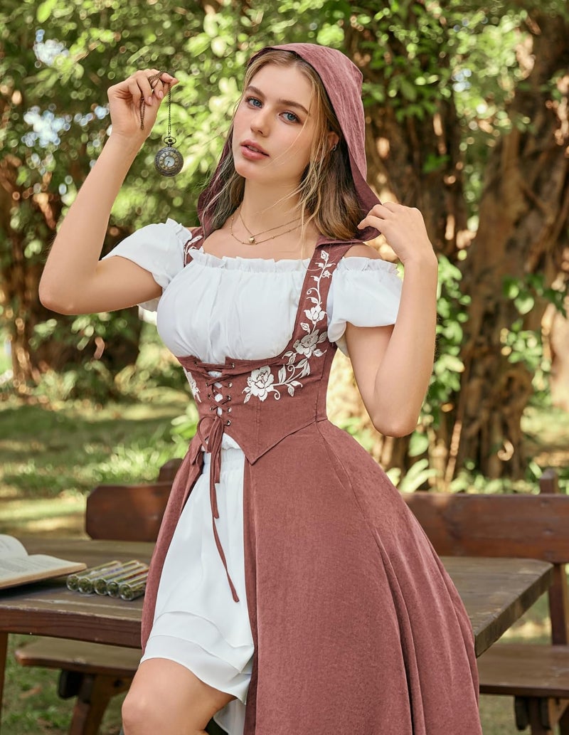 Scarlet Darkness Renaissance Hood Dress for Women Medieval Costume Underbust Pirate Dresses with Pockets Mauve Pink XL - Image 3