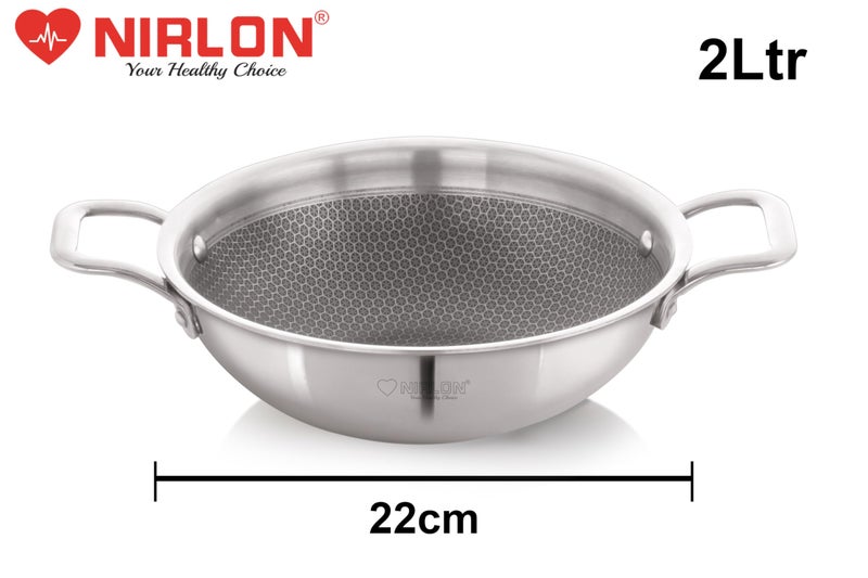 NIRLON Prima Honeycomb Stick Free Triply Stainless Steel Cookware Combo Set of 2Pc |Deep Kadai 20cm-1.6Ltr/Deep Kadai 22cm-2Ltr|Induction and Gas Stove Friendly - Image 3