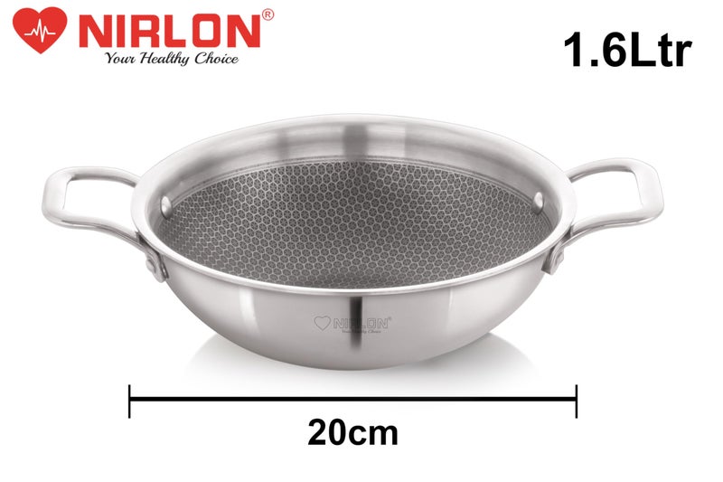 NIRLON Prima Honeycomb Stick Free Triply Stainless Steel Cookware Combo Set of 2Pc |Deep Kadai 20cm-1.6Ltr/Deep Kadai 22cm-2Ltr|Induction and Gas Stove Friendly - Image 2