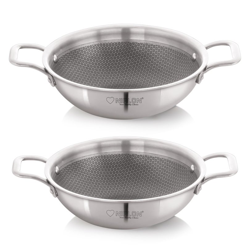 NIRLON Prima Honeycomb Stick Free Triply Stainless Steel Cookware Combo Set of 2Pc |Deep Kadai 20cm-1.6Ltr/Deep Kadai 22cm-2Ltr|Induction and Gas Stove Friendly - Image 4