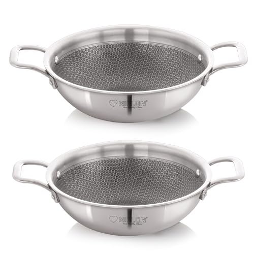 NIRLON Prima Honeycomb Stick Free Triply Stainless Steel Cookware Combo Set of 2Pc |Deep Kadai 20cm-1.6Ltr/Deep Kadai 22cm-2Ltr|Induction and Gas Stove Friendly - Image 1