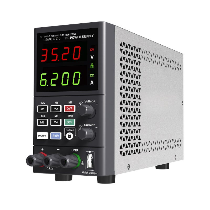 مصدر طاقة DC رقمي لطاولة Hantek HDP135V6A متغير 35 فولت 6 أمبير مصدر طاقة معدل بالتبديل قابل للتعديل CV CC مع تخزين بيانات، إخراج تشغيل/إيقاف، شحن سريع عبر USB، تحكم برامج الكمبيوتر، مشفر - Image 1