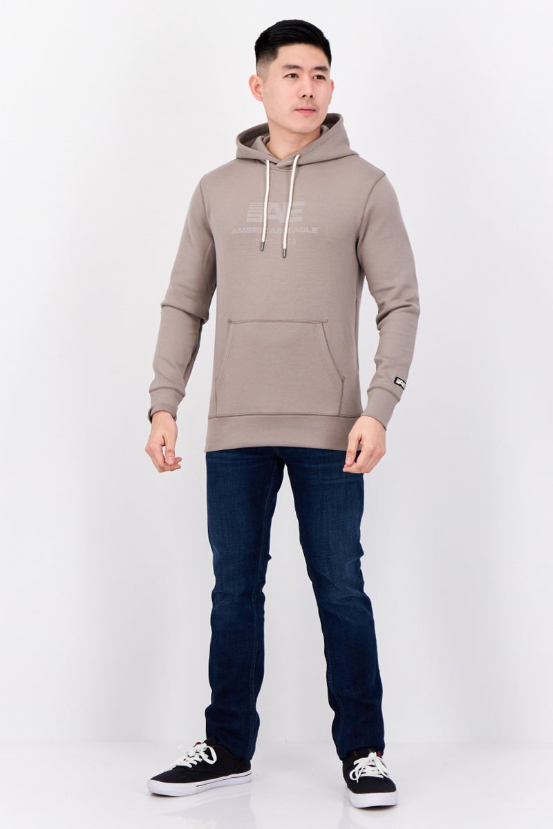 American Eagle Men Graphic Print Long Sleeve Hoodie, Taupe - Image 2