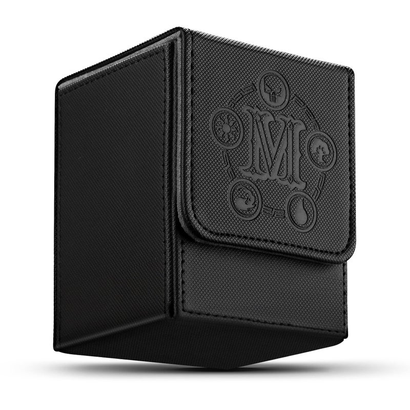 TCGUARD Card Deck Box for MTG Card Storage Box Holds 100 Plus Single Sleeved Cards, Microfiber Lining and Leather Card Box Compatible with Trading Card Games TCG, Yugioh Cards, etc.(Vertical-Black) - Image 1
