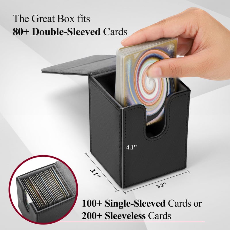 TCGUARD Card Deck Box for MTG Card Storage Box Holds 100 Plus Single Sleeved Cards, Microfiber Lining and Leather Card Box Compatible with Trading Card Games TCG, Yugioh Cards, etc.(Vertical-Black) - Image 3