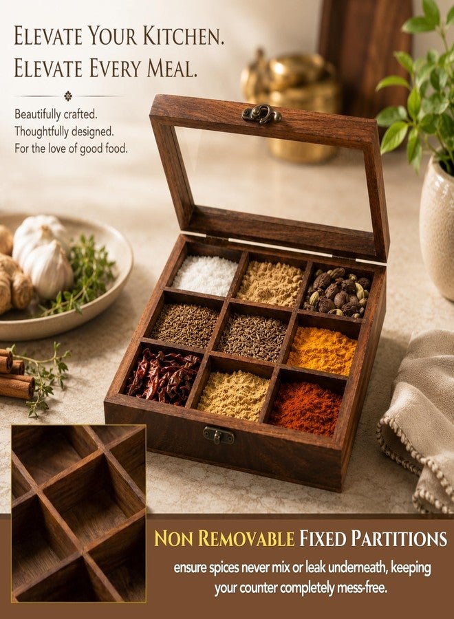 Ssanvi Sheesham Wooden Spice Box with Spoon (Non Removable Partitions, 50 ml, Brown) |Spice Box Wooden Namak Dani for Kitchen Wood Masala Box for Kitchen Wooden Masala Dabba Dani Container - Image 4