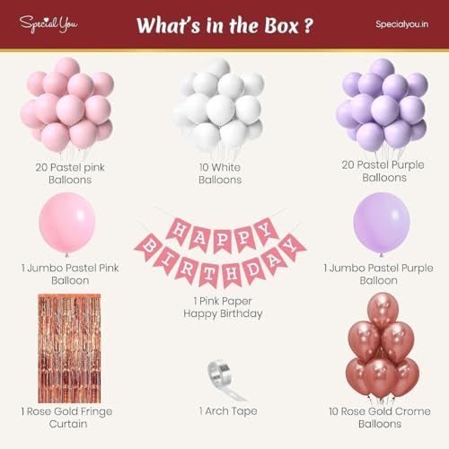 SpecialYou.in Happy Birthday Decoration Kit For Girls With Pastel, Jumbo And Chrome Balloons For Decoration, Birthday Balloons For Decoration- 65 Items - Image 3