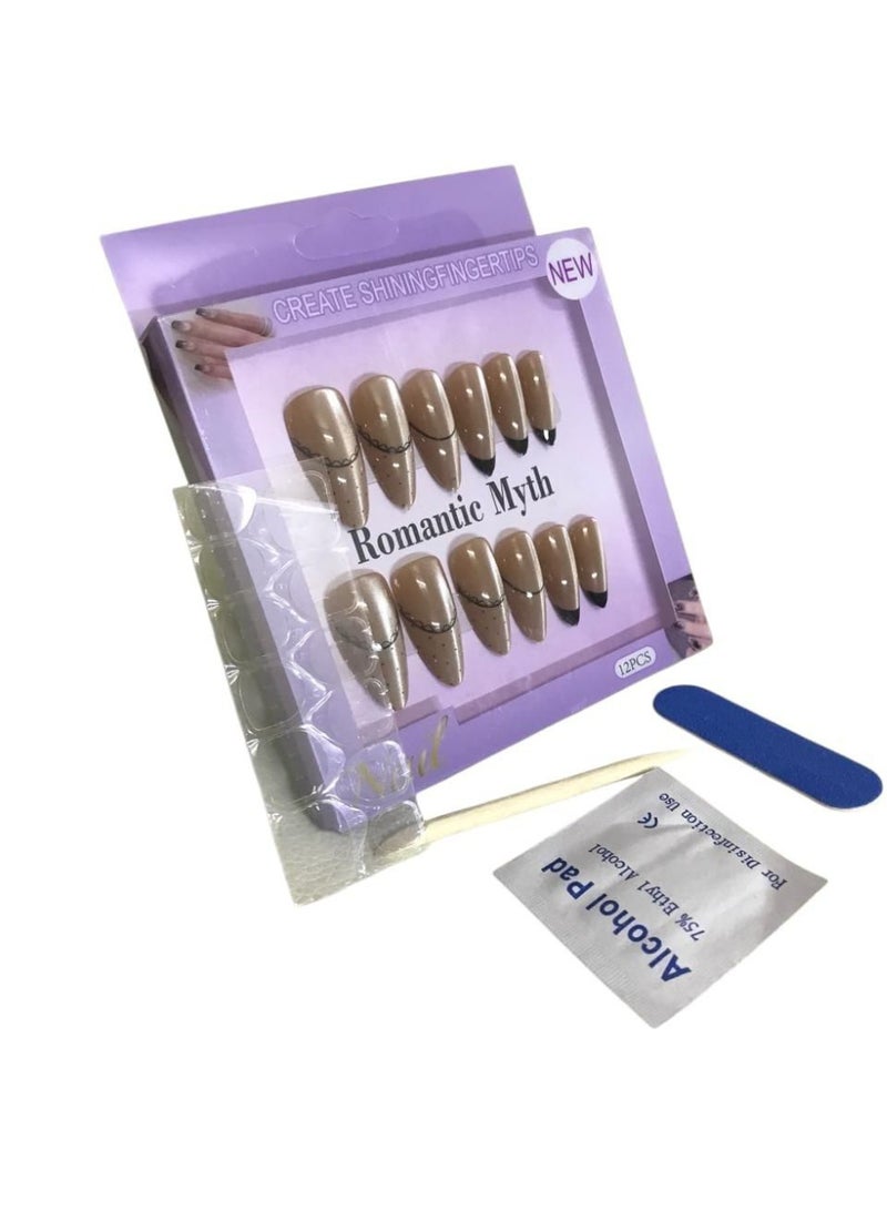 أظافر صناعية طويلة 3D برسومات مميزة – مجموعة كاملة مع مبرد + منديل تنظيف + لاصق دابل فيس + عود خشبي لتركيب سهل - Image 1