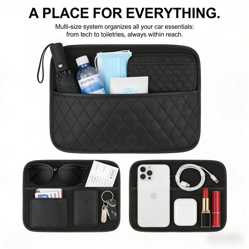 Medium Premium PU Leather Car Organizer 200G Load Capacity Phone Earphone Storage - Image 1