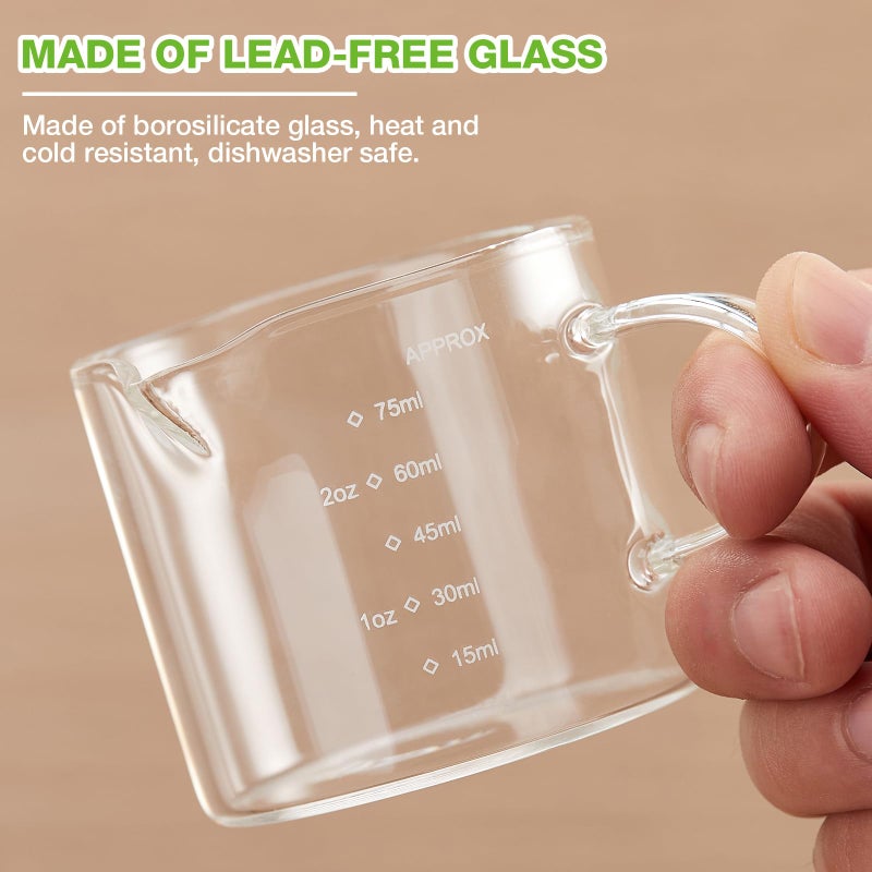 Mfacoy 2 Pack Measuring Cups, 75ML Espresso Cups with Handle, Espresso Shot Glasses with V-Shaped Mouth, Clear Accessories, Milk Frothing Pitcher - Image 4