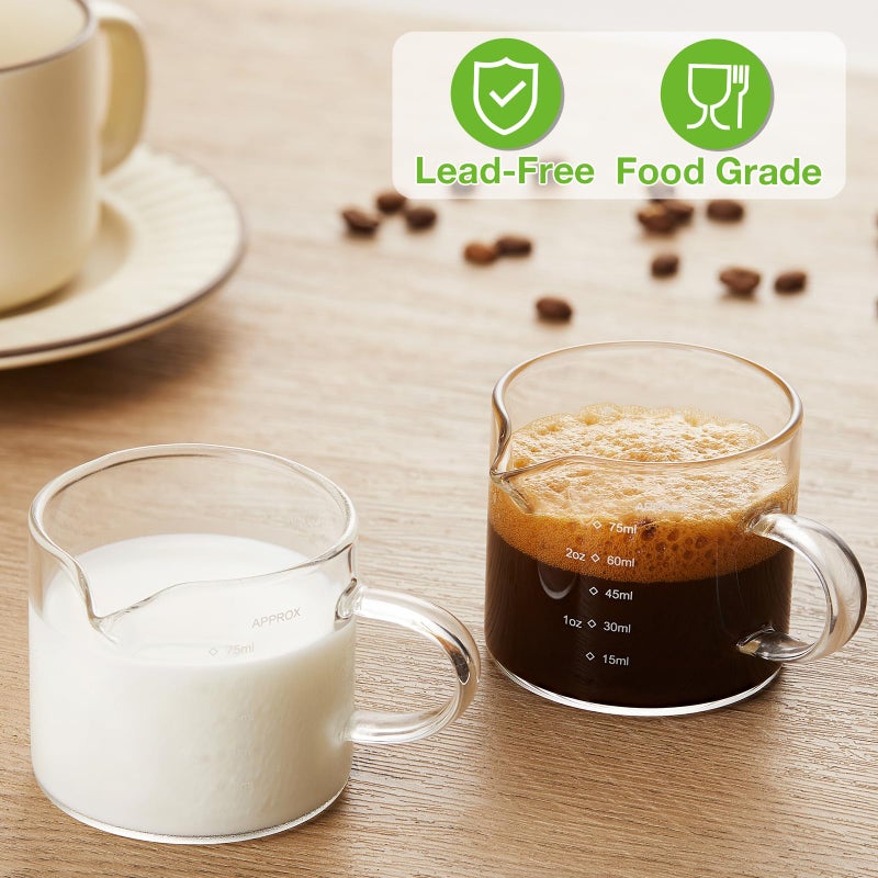 Mfacoy 2 Pack Measuring Cups, 75ML Espresso Cups with Handle, Espresso Shot Glasses with V-Shaped Mouth, Clear Accessories, Milk Frothing Pitcher - Image 5