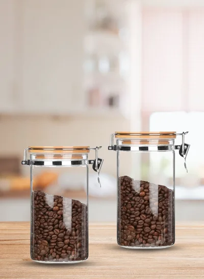 1Chase Borosilicate Glass Storage Jar With Clip and Airtight Bamboo Lid 750 ML (Set of 2)