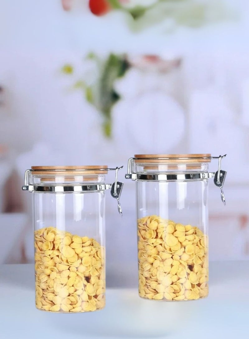 1Chase Borosilicate Glass Storage Jar With Clip and Airtight Bamboo Lid 750 ML (Set of 2) - Image 4