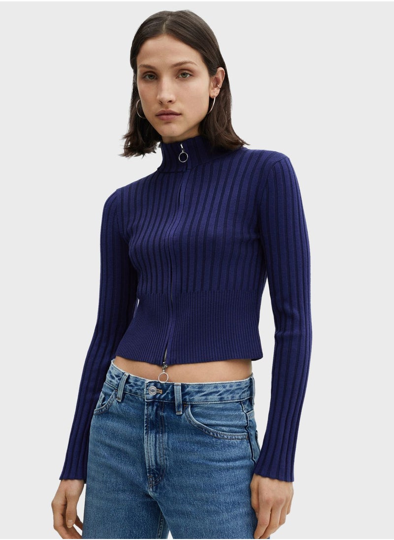 MANGO Zip Detail Crop Cardigan  - Image 1
