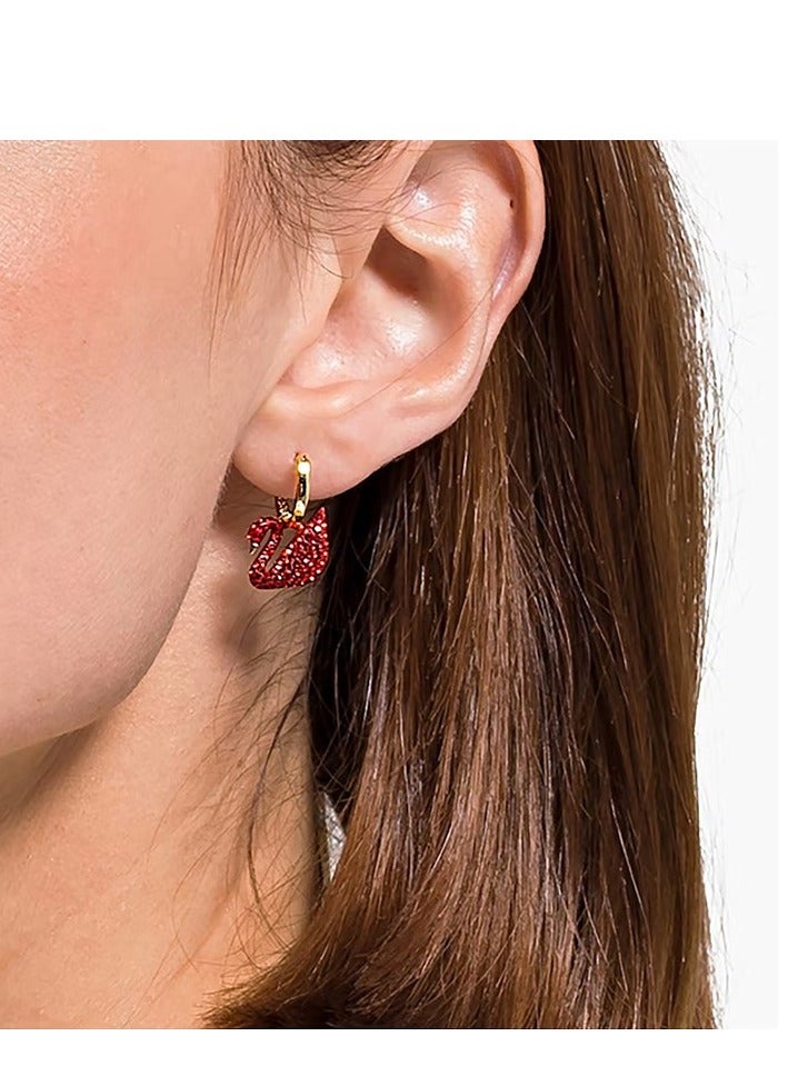 Swaro أقراط نسائية متدلية باللون الأحمر من مجموعة سوان الشهيرة - Image 2