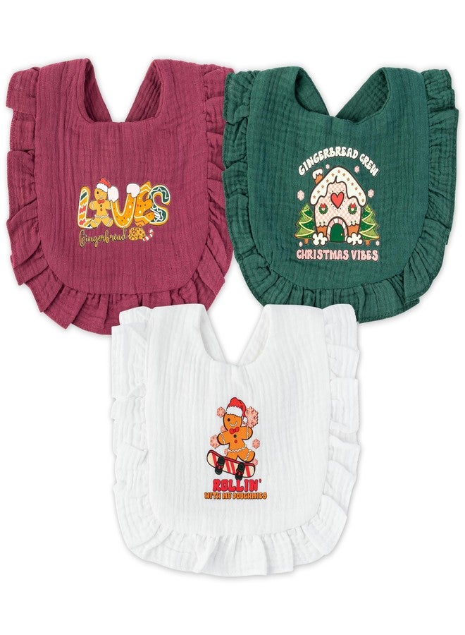 BWkoss 3Pcs Christmas Baby Bibs for Toddler - Xmas Breath Muslin Feeding Bibs with Button Baby Drooling and Teething Bib for 6-12 Months Unisex Babies Infants Newborns First Christmas Keepsake Birthday Gift - Image 1
