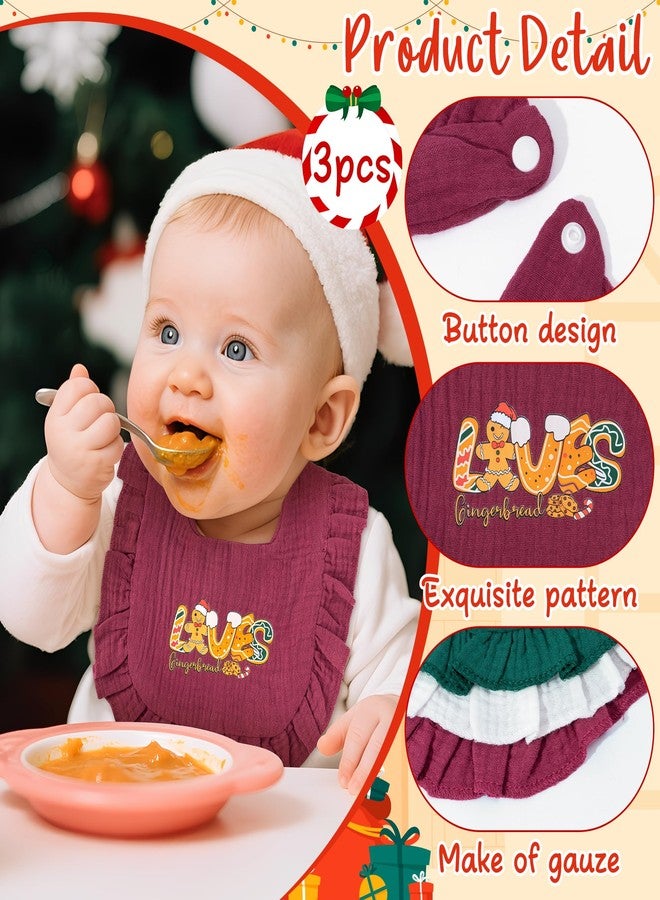BWkoss 3Pcs Christmas Baby Bibs for Toddler - Xmas Breath Muslin Feeding Bibs with Button Baby Drooling and Teething Bib for 6-12 Months Unisex Babies Infants Newborns First Christmas Keepsake Birthday Gift - Image 3