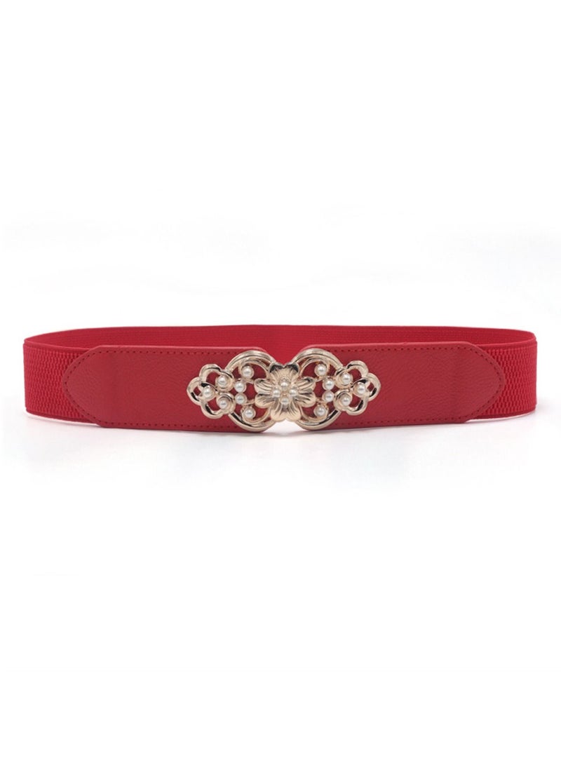 Loquat Flower Elastic Decorative Belt Elastic Pearl Inlay 65cm Red 