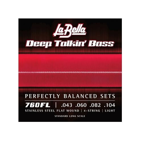 La Bella 760FL Deep Talkin' Stainless Steel Flat Wound, 4-String, Light, Bass Guitar String 43-104 - Image 1