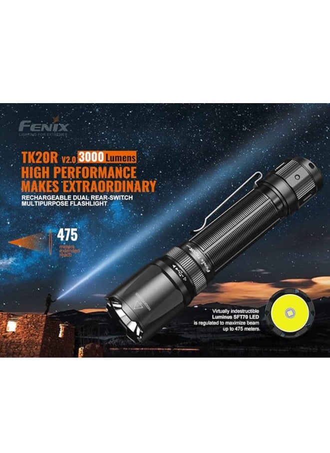 fenix - Fenix TK20R v2.0 Rechargeable Tactical Flashlight, 3000 Lumen Long Throw USB-C Tac Light, with LumenTac Organizer - Image 1