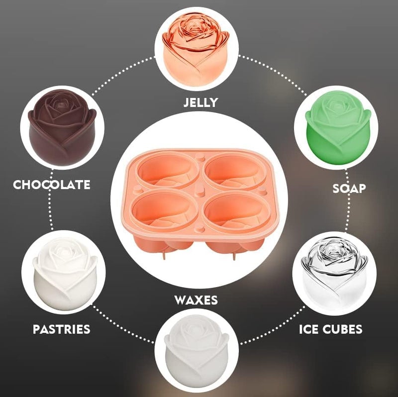 Rexez Silicone Ice Cube Trays Without Lid, 3D Rose Shape Ice Cube Mold Ice Ball Maker, BPA Free Moulds, Easy Release Silicone & Flexible Trays, Reusable Best for Freezer, Water, Whiskey, Cocktail - Image 5
