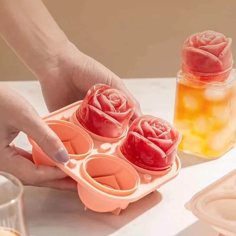 Rexez Silicone Ice Cube Trays Without Lid, 3D Rose Shape Ice Cube Mold Ice Ball Maker, BPA Free Moulds, Easy Release Silicone & Flexible Trays, Reusable Best for Freezer, Water, Whiskey, Cocktail - Image 4