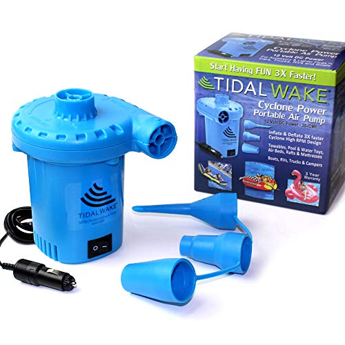 Tidal Wake Cyclone Portable Air Pump 12V DC Fast Inflator Pump for Pool Toys & Water Toys, Air Mattress, Boat Towables, Rafts, Tubes -Inflates & Deflates –10ft Cord, 1000L/Minute Power - Image 1