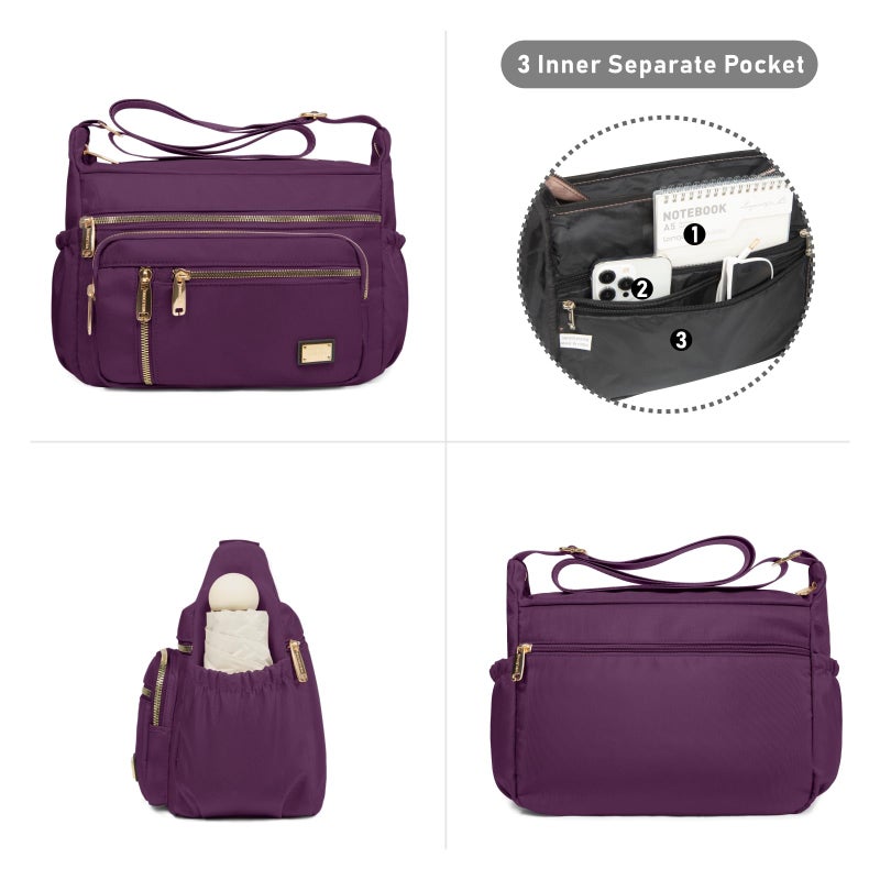 NPBAG Crossbody Bag for Women, Shoulder Purse Handbag Messenger Bag, Trendy Pocketbooks, Waterproof and Multi-Pockets (Purple) - Image 3