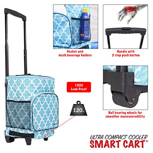 dbest products Ultra Compact Cooler Smart Cart, Moroccan Tile Insulated Collapsible Rolling Tailgate BBQ Beach Summer - Image 3