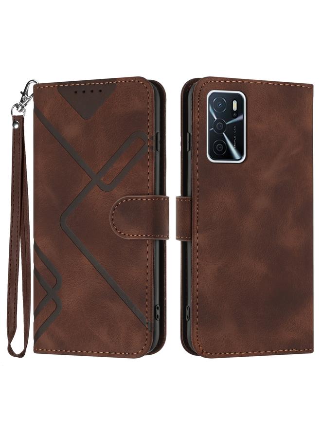 اس-توب جراب لهاتف OPPO A16 4G/A55 5G/A53s 5G بنمط خطوط وملمس جلدي - Image 1