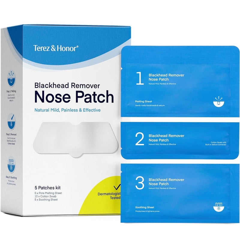 Terez & Honor Blackhead Remover Nose Pore Patches Natural Mild Painless Korean Skin Care Patented Formula Targets Pores Pimples in 3 Steps  Dermatologist Tested Cruelty Free for All Skin Types  5 Pcs